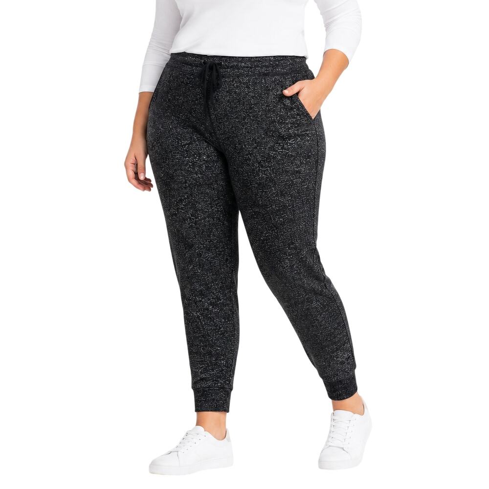 Cuddl Duds Brushed Fleece Joggers 1X Heather Black Pull On Drawstring Pockets